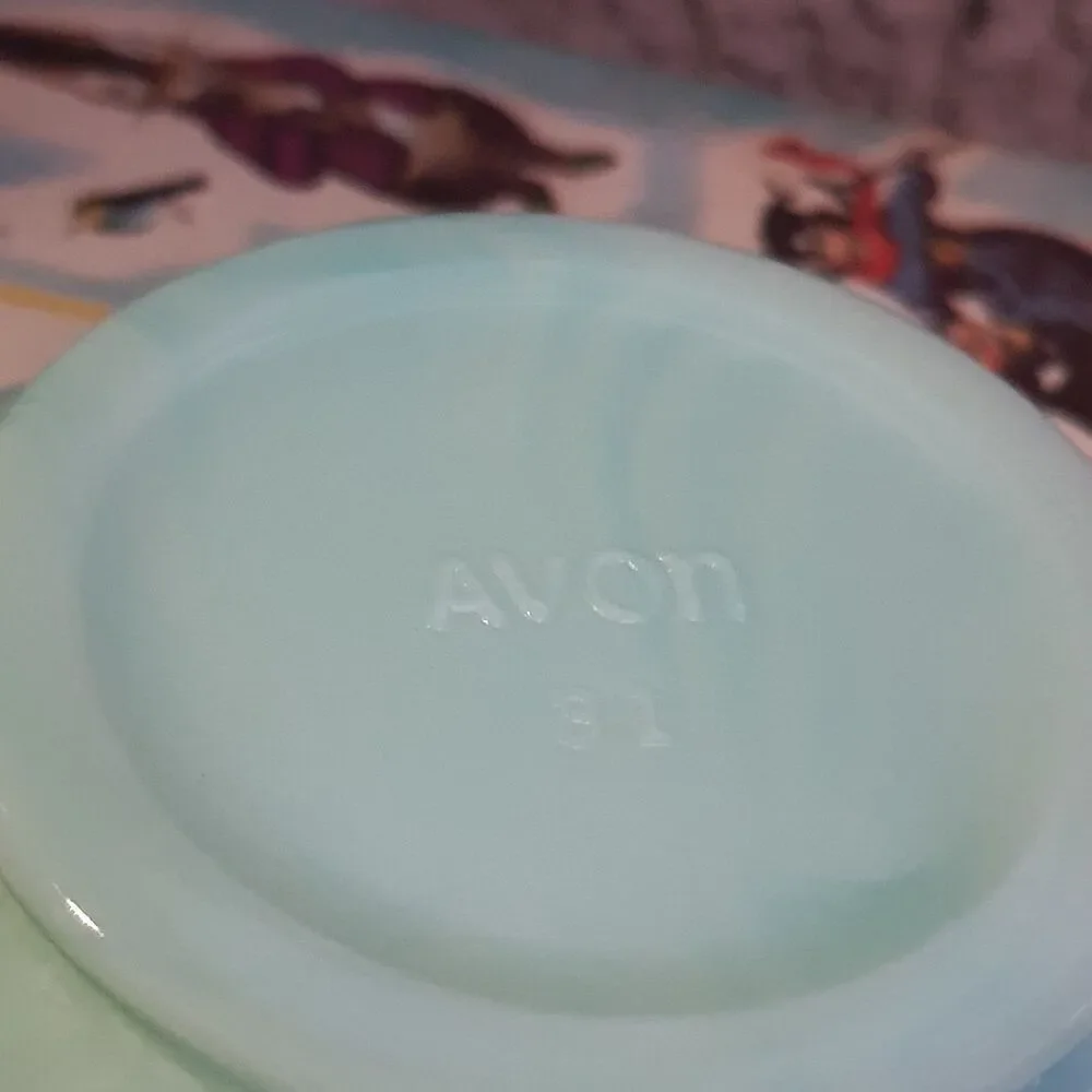 Vintage 70s Avon Skin So Soft Pitcher & Bowl Jadeite color Milk Glass 6'' Empty